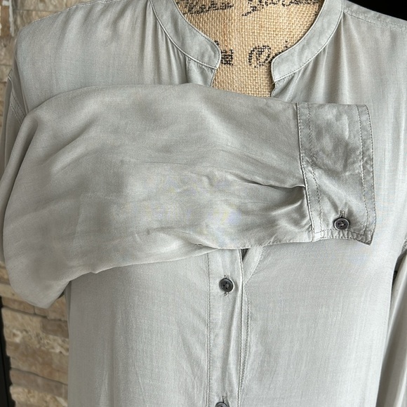 James Perse mandarin collar taupe gray brown long sleeve shirt dress 100% viscos - Picture 5 of 16